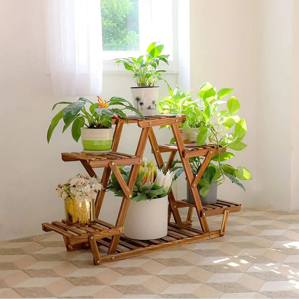 Wisfor 6 Tier Wood Plant Stand Indoor Outdoor Corner Rack