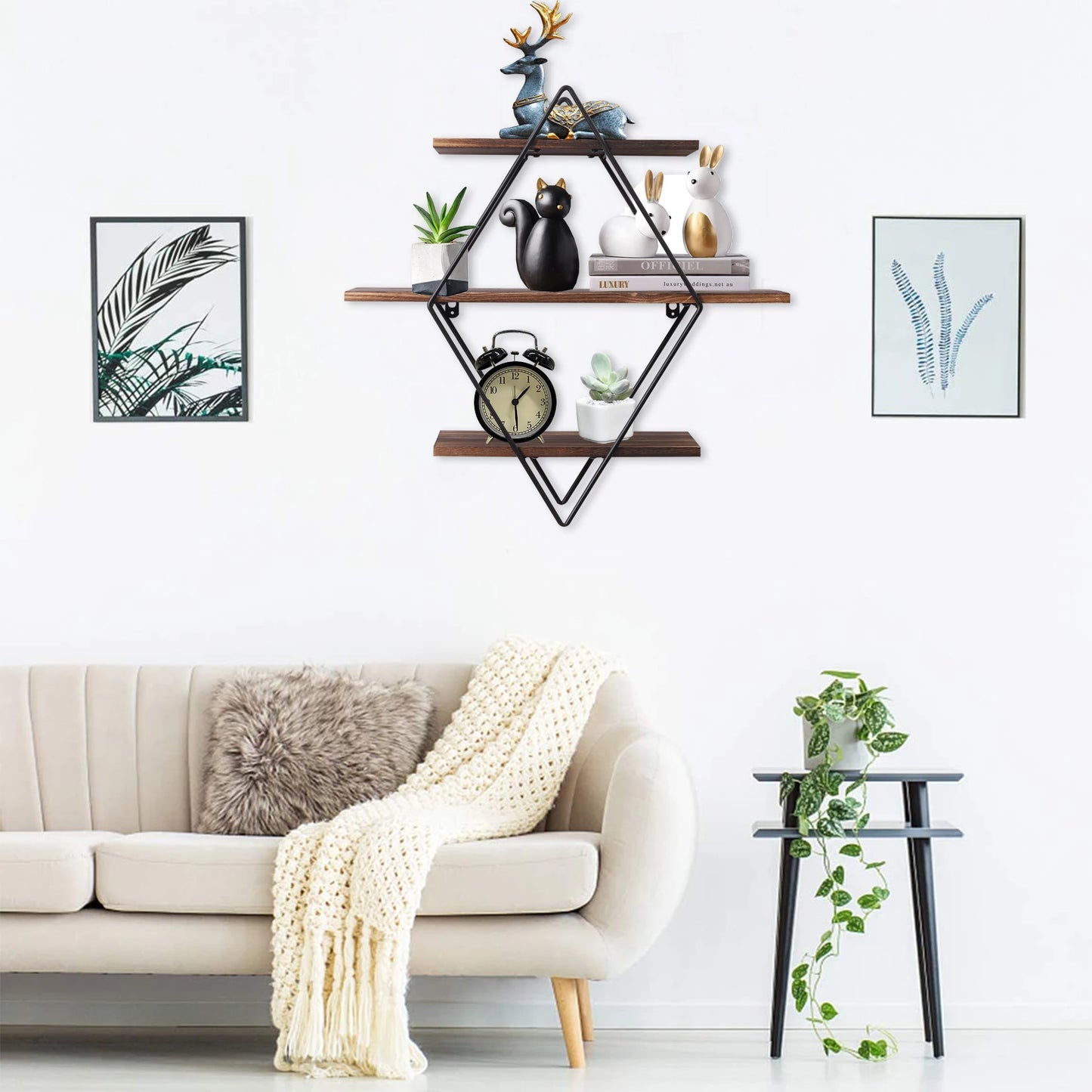 Three Tier Industrial Wood Floating Shelf Wall Mount
