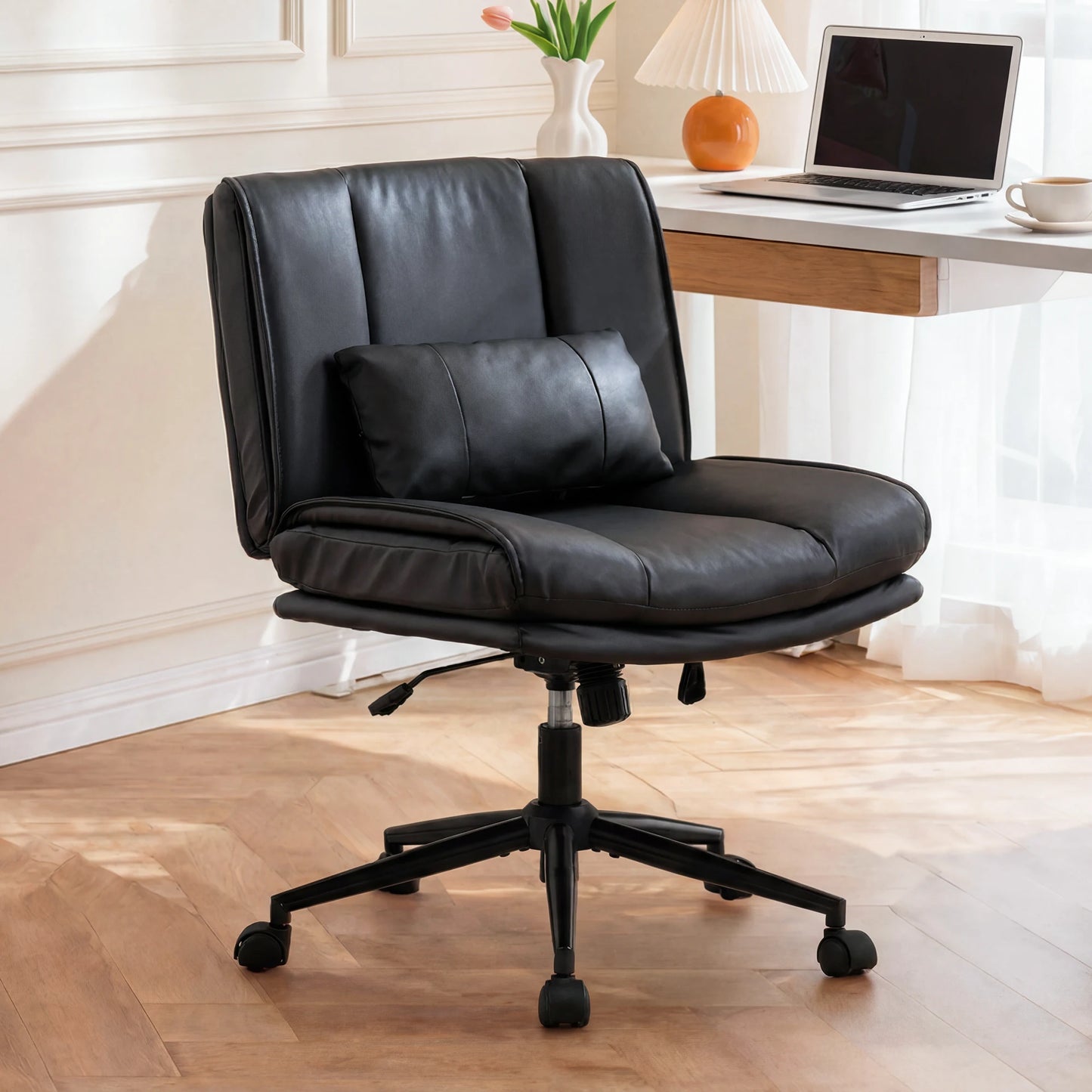 TCGBKAF Armless Criss Cross PU Leather Office Swivel Chair