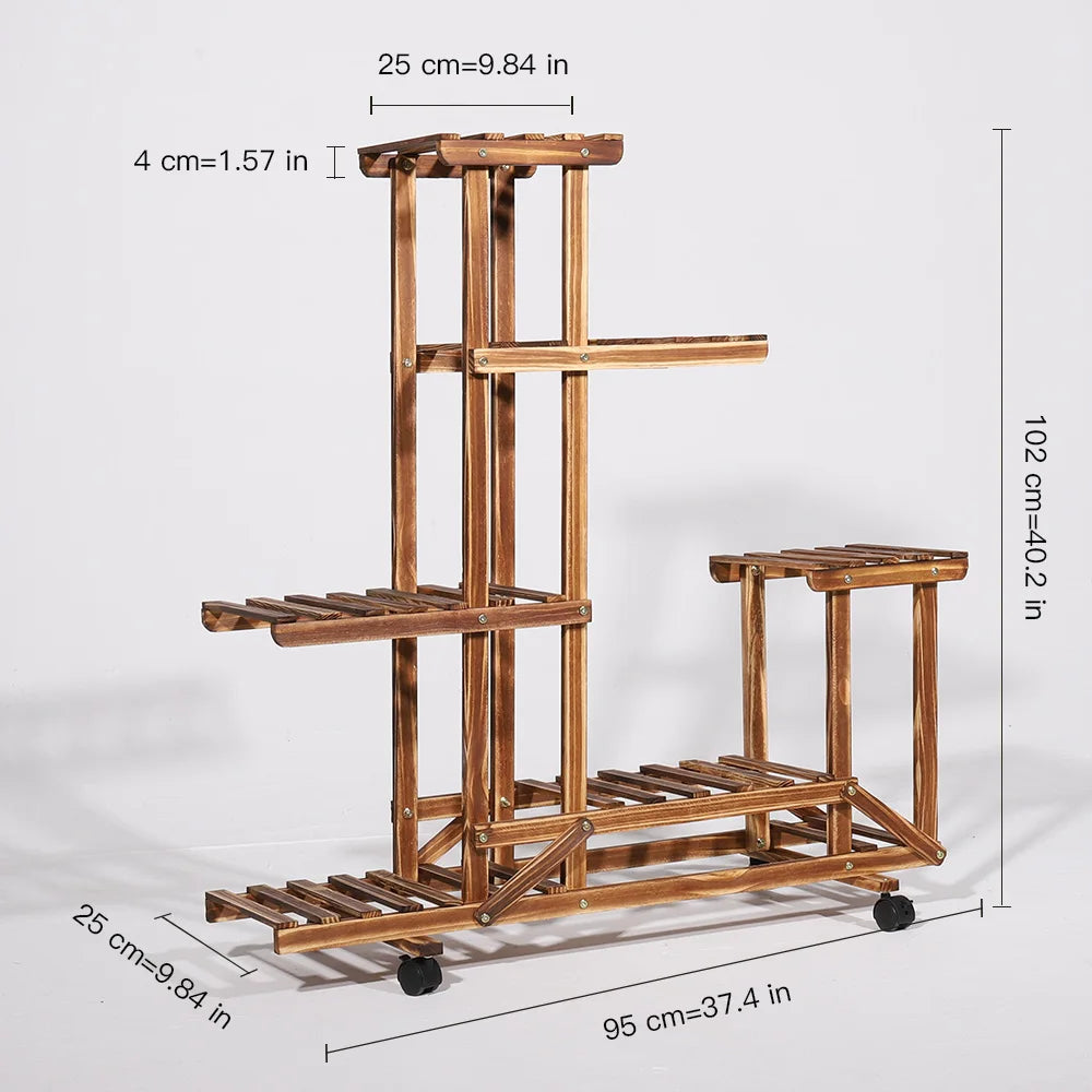 WisforFrame Five Tier Wood Plant Stand Rack With Wheels