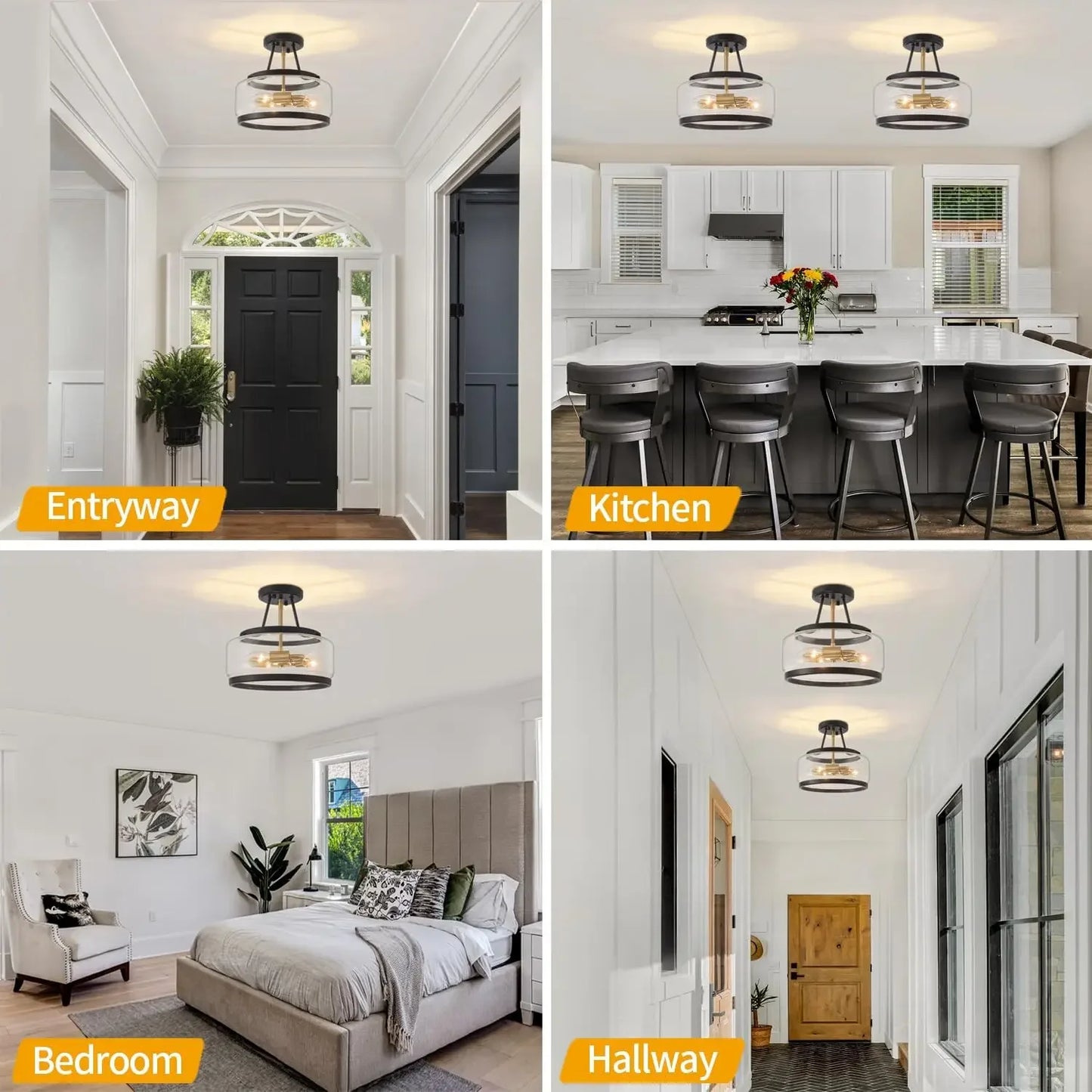 Three Light Modern Drum Ceiling Fixture For Hallways