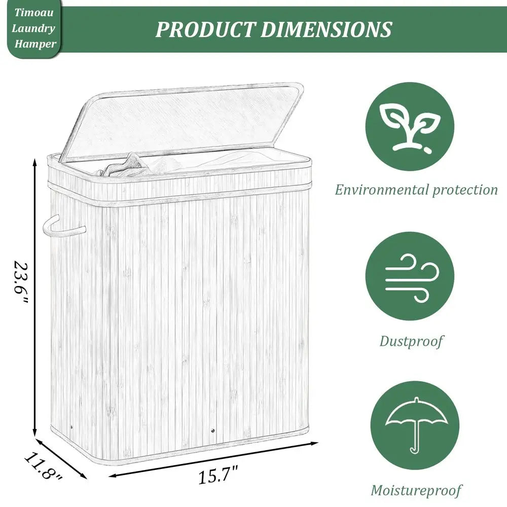 Bamboo Laundry Hamper With Lid And Removable Liner Bag Foldable With Handles