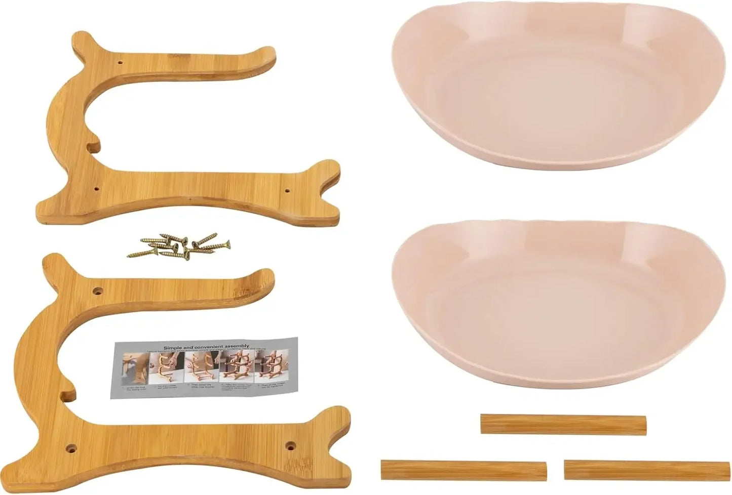 Two Tier Bamboo Wood Frame Fruit Bowl Stand PP Bowls