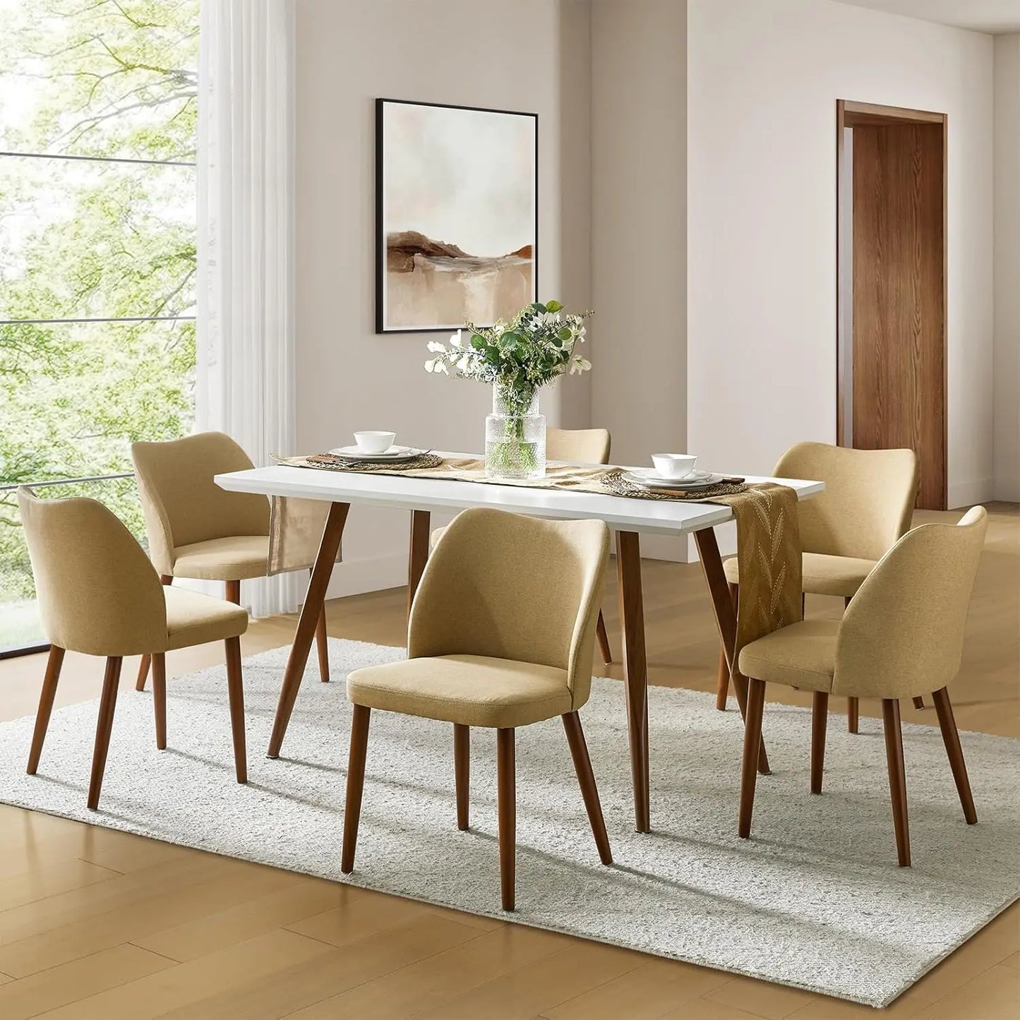 Upholstered Dining Chairs For Kitchen And Dining Room With Curved Back