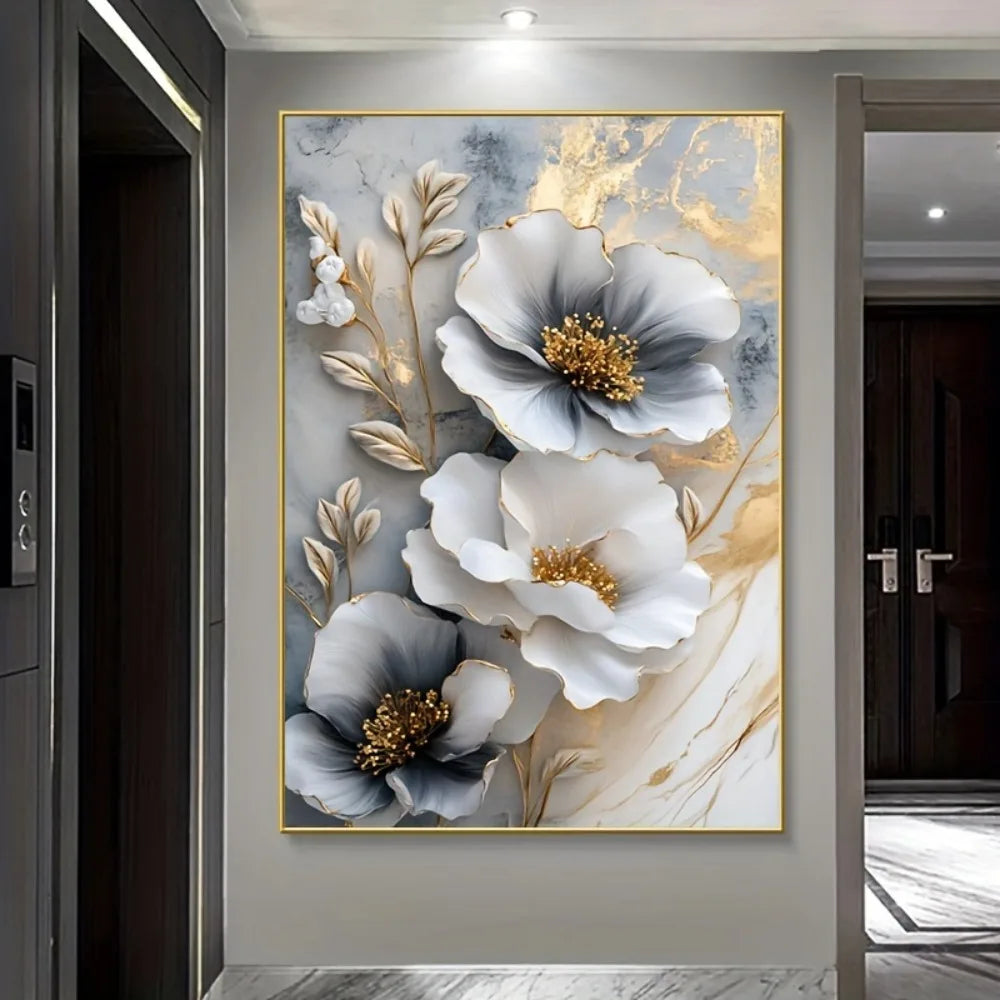 Modern Luxury Floral Canvas Mural Framed 3D Floral Painting