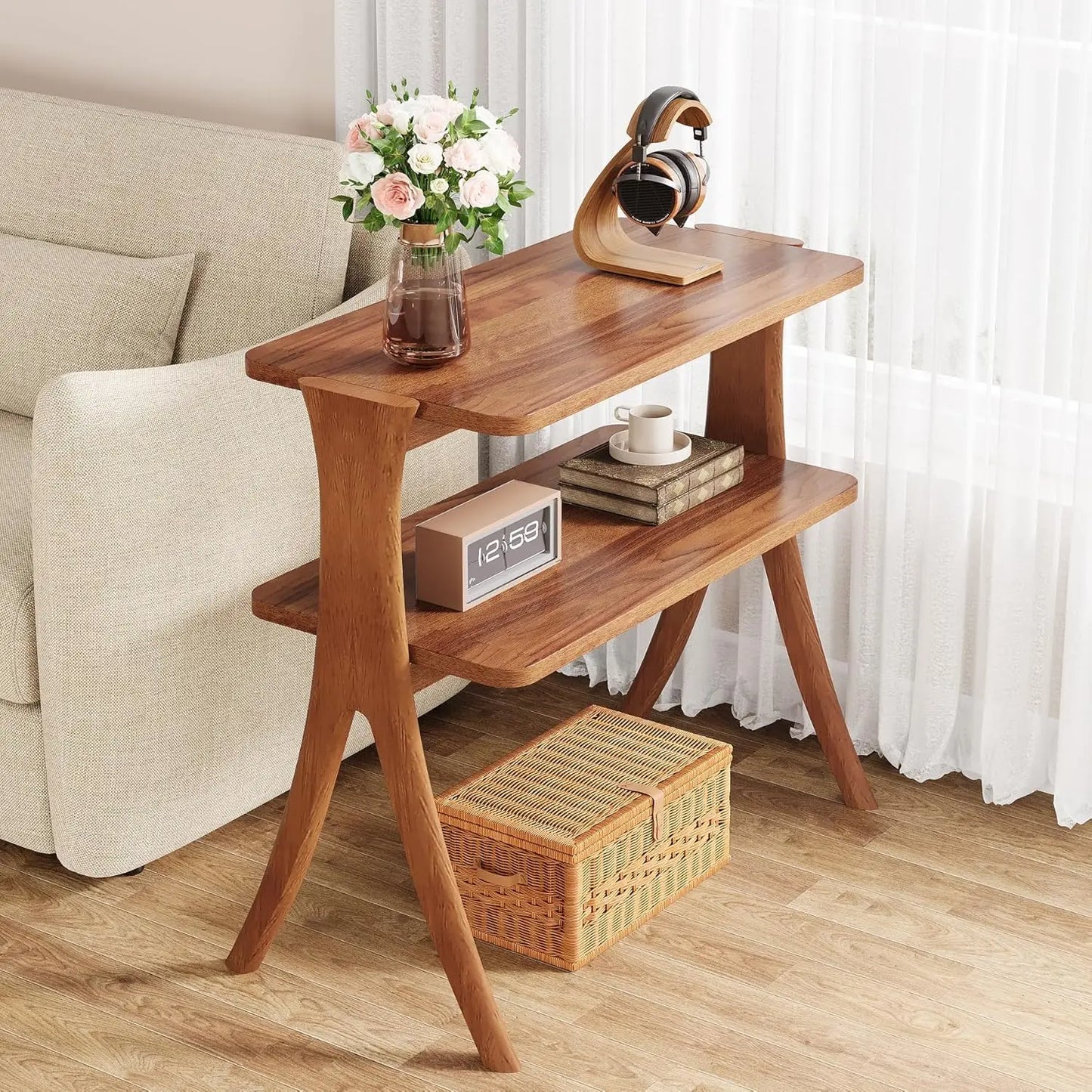 LITTLE TREE Side Table Farmhouse End Table Two Tier Storage