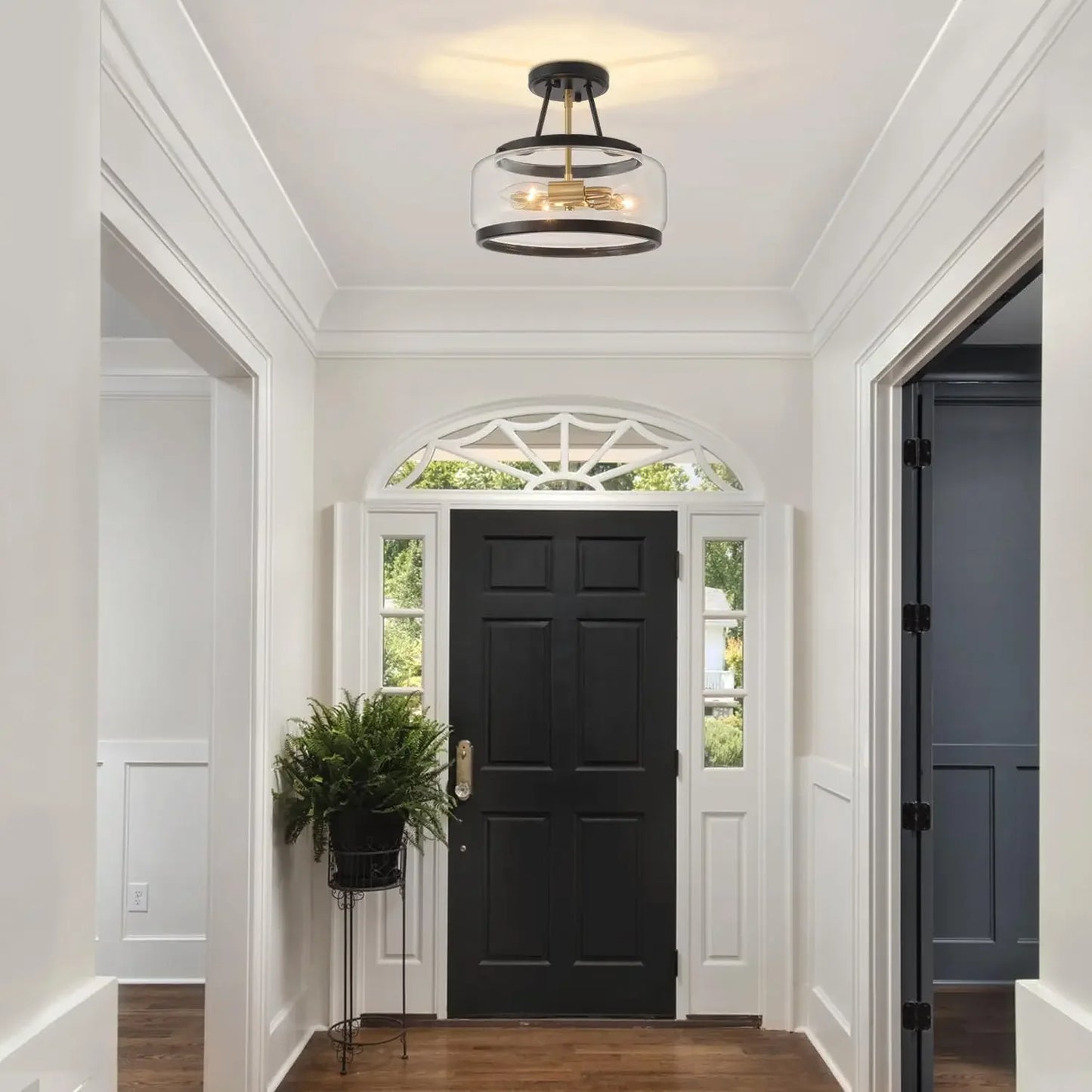 Three Light Modern Drum Ceiling Fixture For Hallways