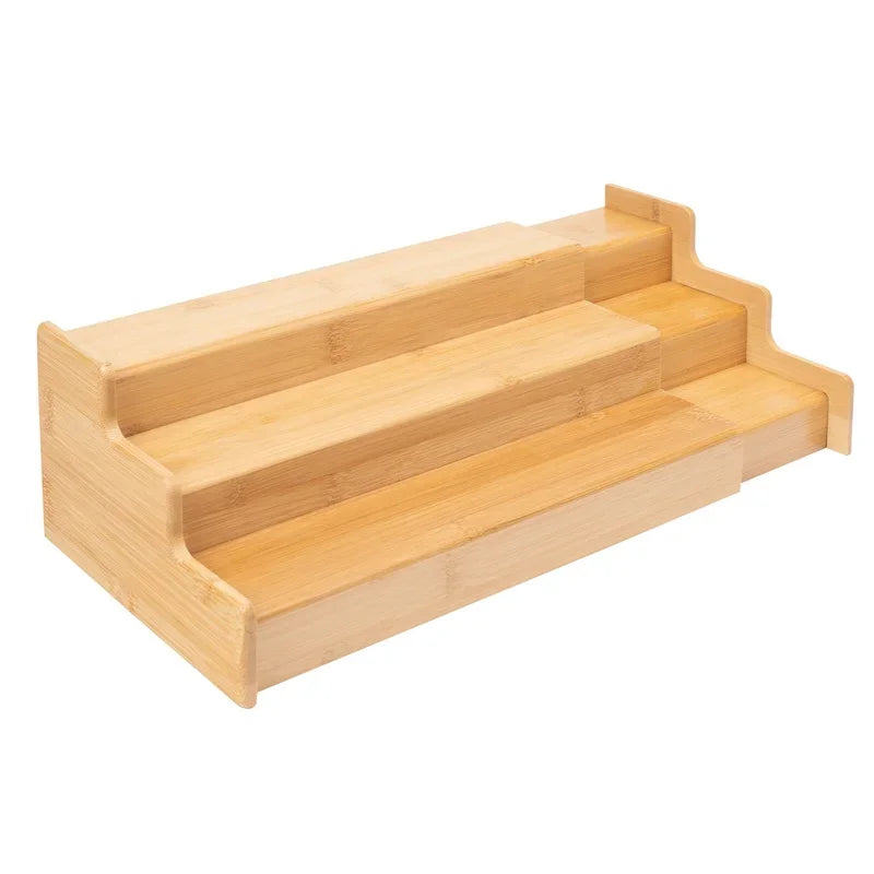 Expandable Bamboo Spice Rack Organizer 3-Tier Step Shelf Kitchen Pantry Cabinet Storage Multifunctional Display Storage