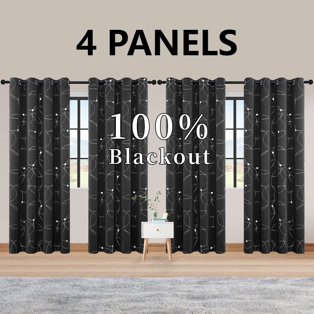 Blackout Curtains Grommet Thermal Insulated Room Darkening Foil Print Bedroom