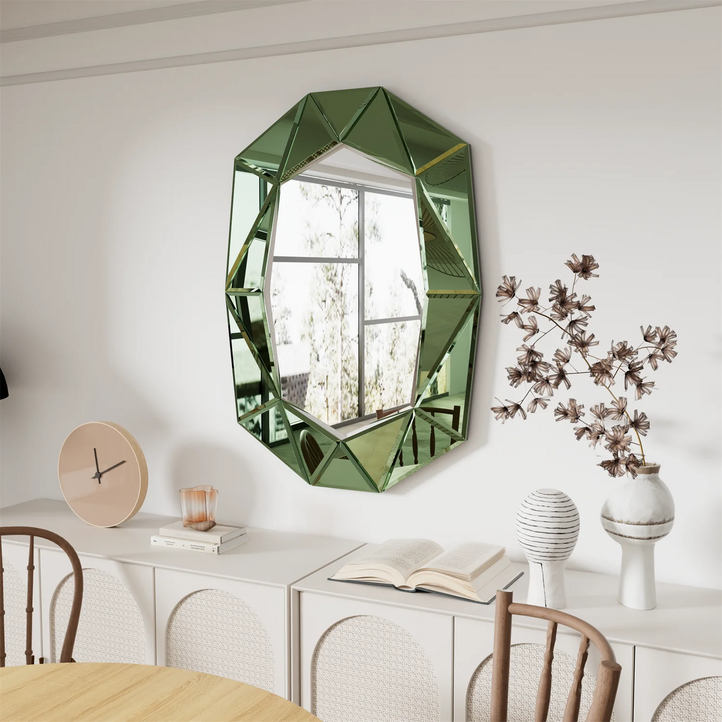 Asymmetrical Decorative Wall Mirror With Glass Inlay Venetian Style