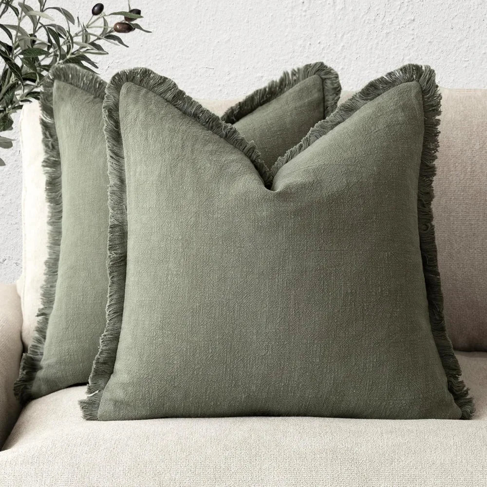 NBVCX Linen Fringe Throw Pillow Covers With Tassels Boho Farmhouse
