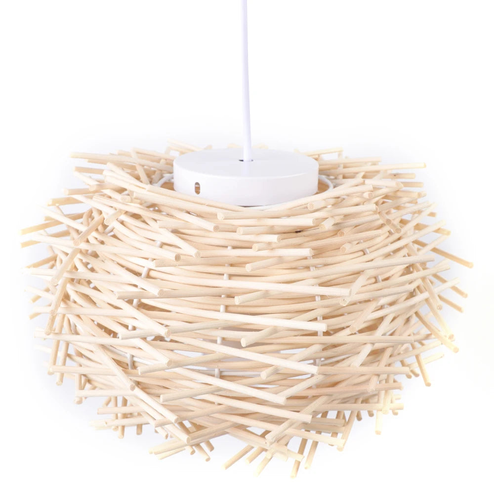 Hand Woven Bamboo Pendant Light Rattan Lantern With Adjustable Hanging