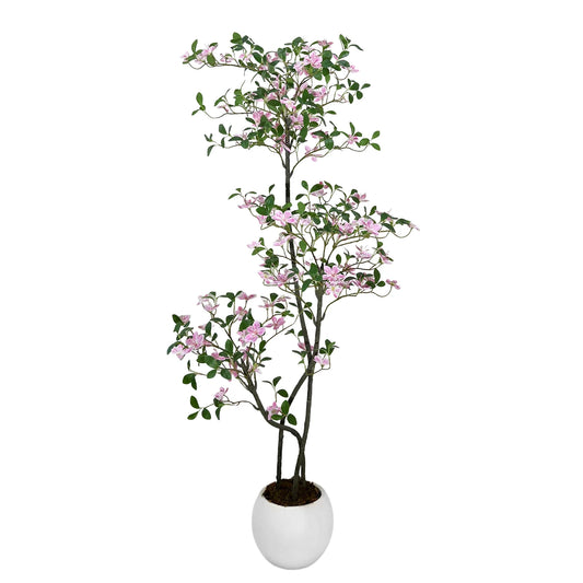 HiMIS Realistic Blossom Faux Jasmine Tree With White Planter
