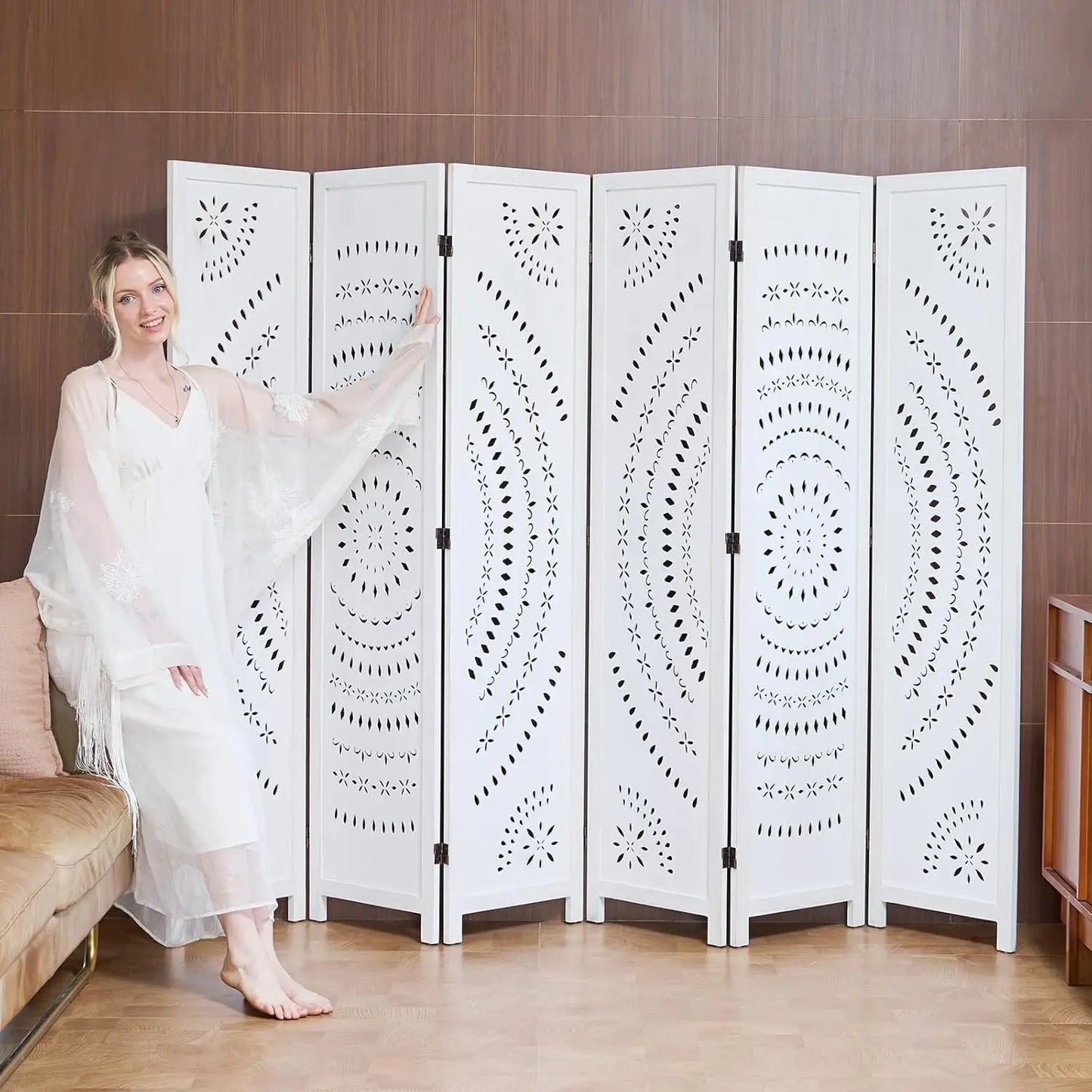 Six Panel Folding Room Divider Privacy Screen For Indoor Use
