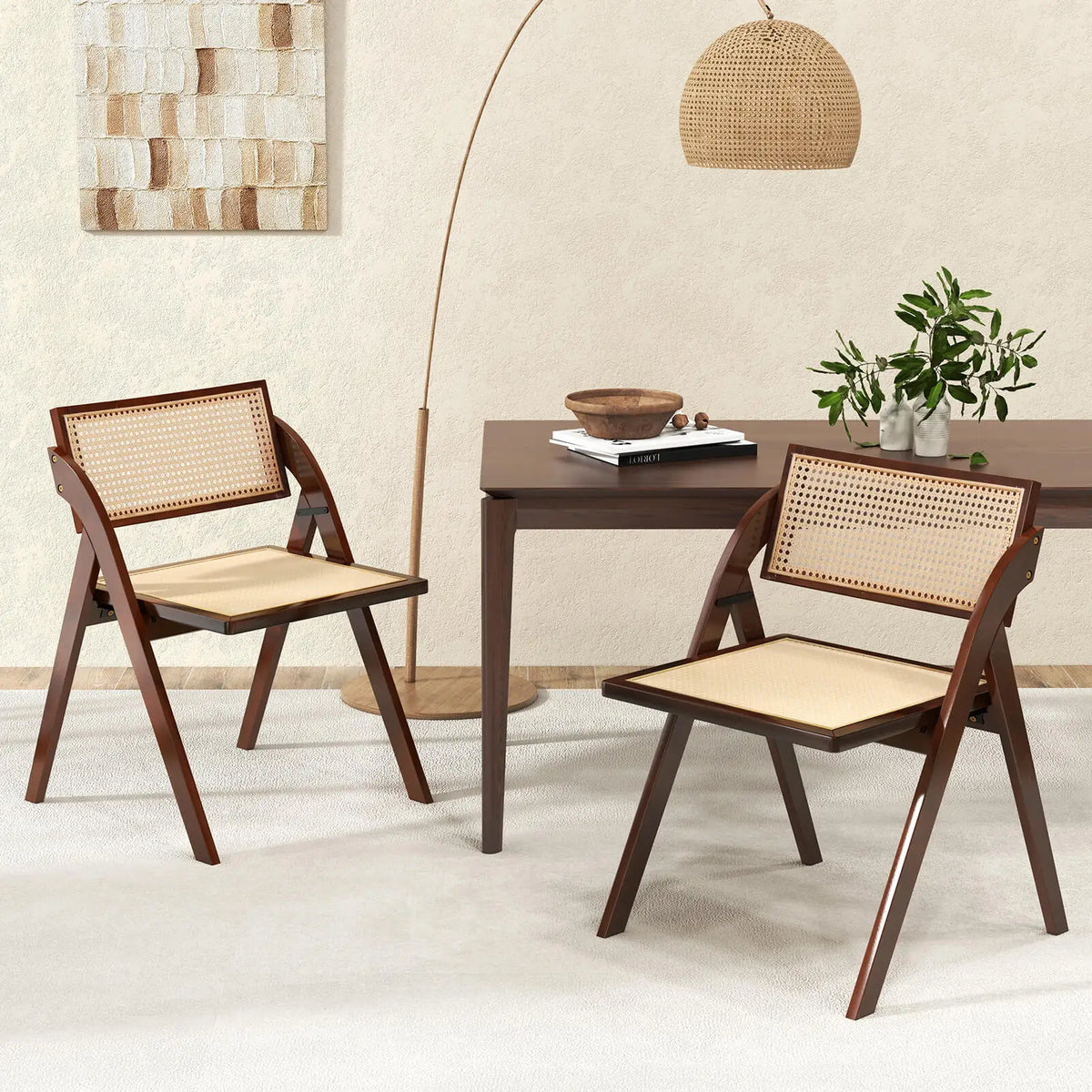 Homasis Foldable Rattan Dining Chairs with Wood Frame