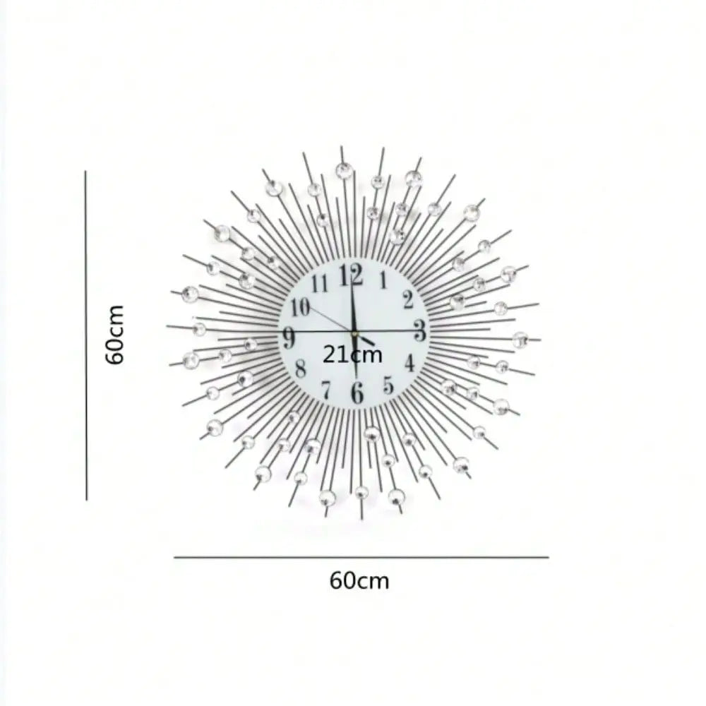 Modern Crystal Diamond Wall Clock 3D Flower Silent Metal