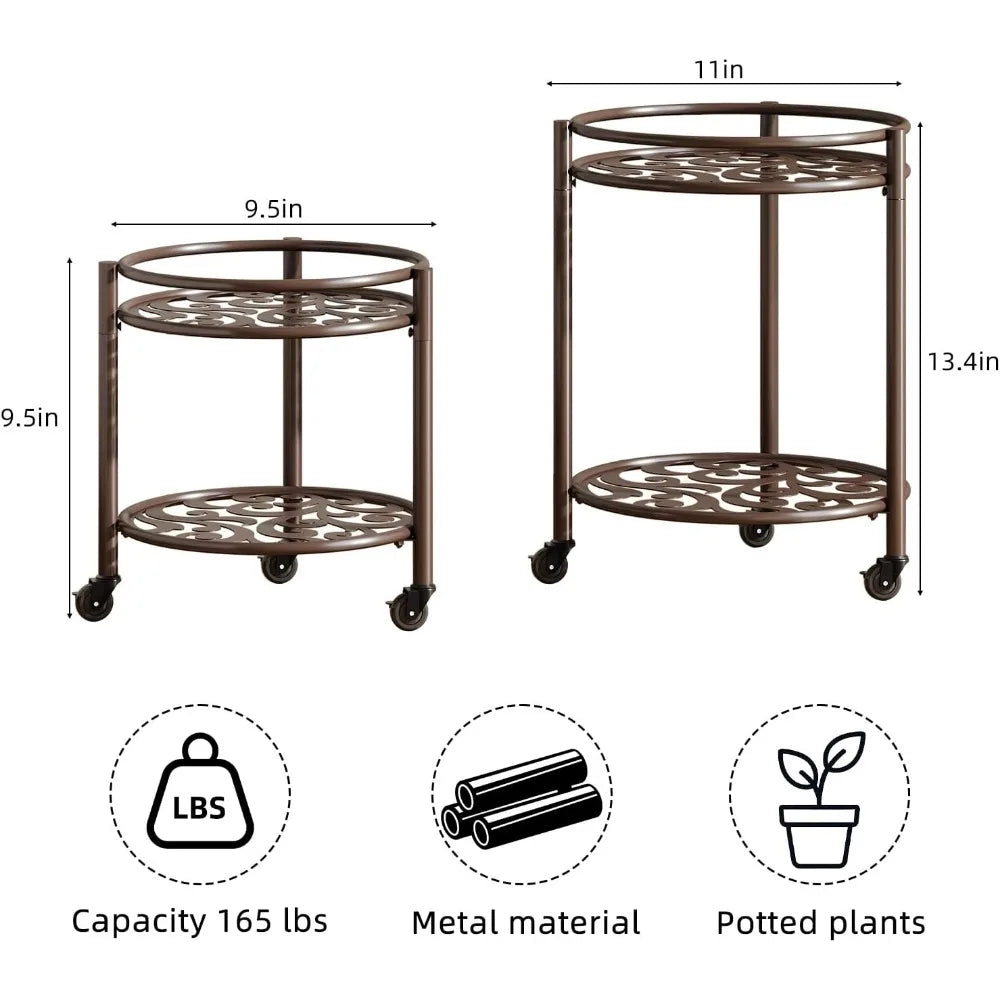 NBVCX 2 Tier Rolling Plant Stand Heavy Duty Indoor Outdoor