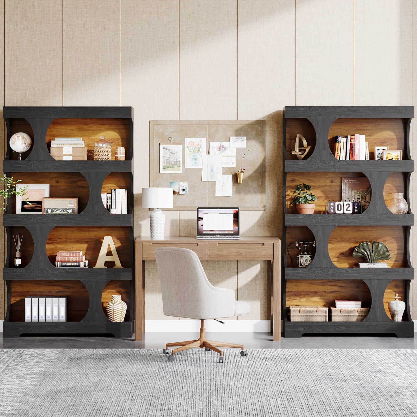 Tribesigns 4 Tier S Shaped Bookcase Modern Wood Display Shelves