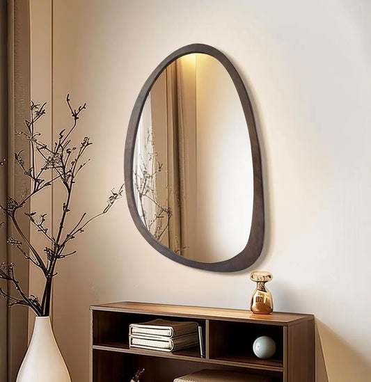 Irregular Walnut Wood Wall Mirror