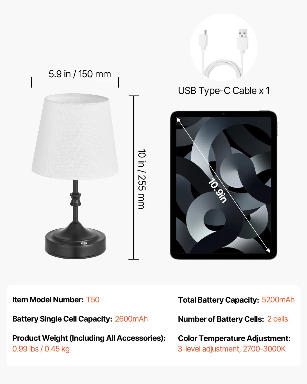 SucceBuy Cordless Desk Lamp With Fabric Shade And Rechargeable Battery