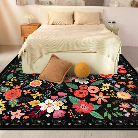 Soft Boho Floral Area Rug Washable Non Slip Living Room