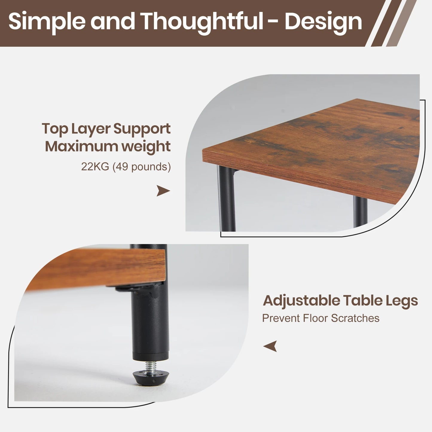 JHK 3 Tier End Table With Adjustable Feet Space Saving