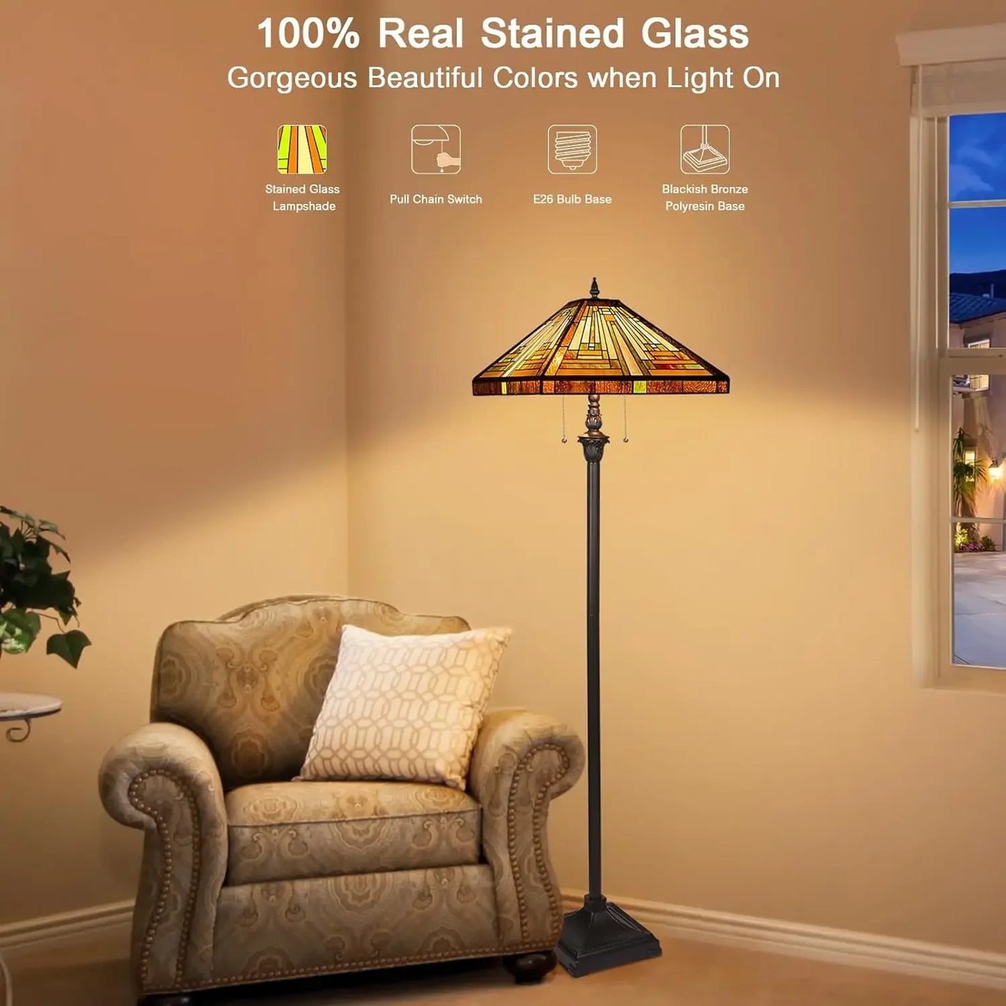 Capulina Tiffany Lamp Stained Glass Floor Lamp 2 Light