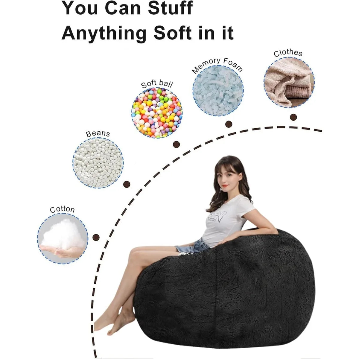 XIUWO Velvet Bean Bag Chair Cover For Adults And Kids