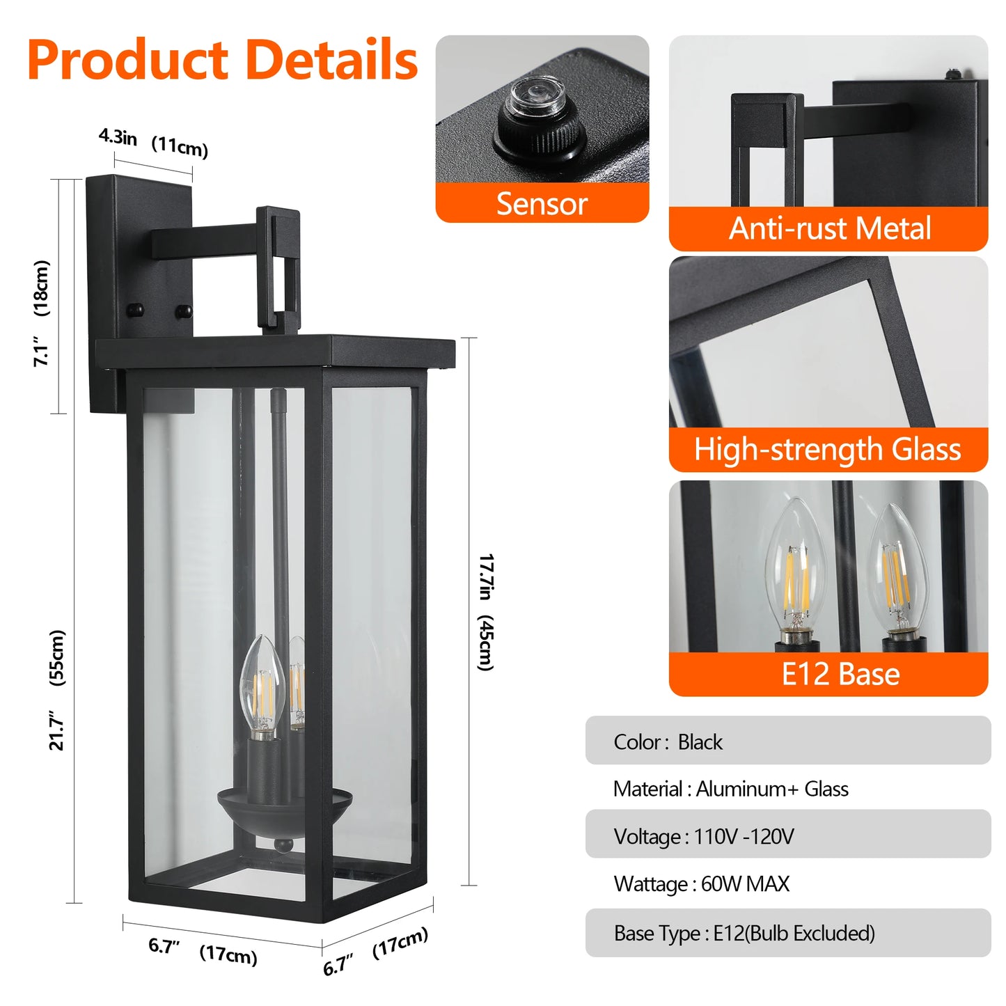 ARLGSITE Outdoor Wall Lantern Dusk To Dawn Sensor Weatherproof