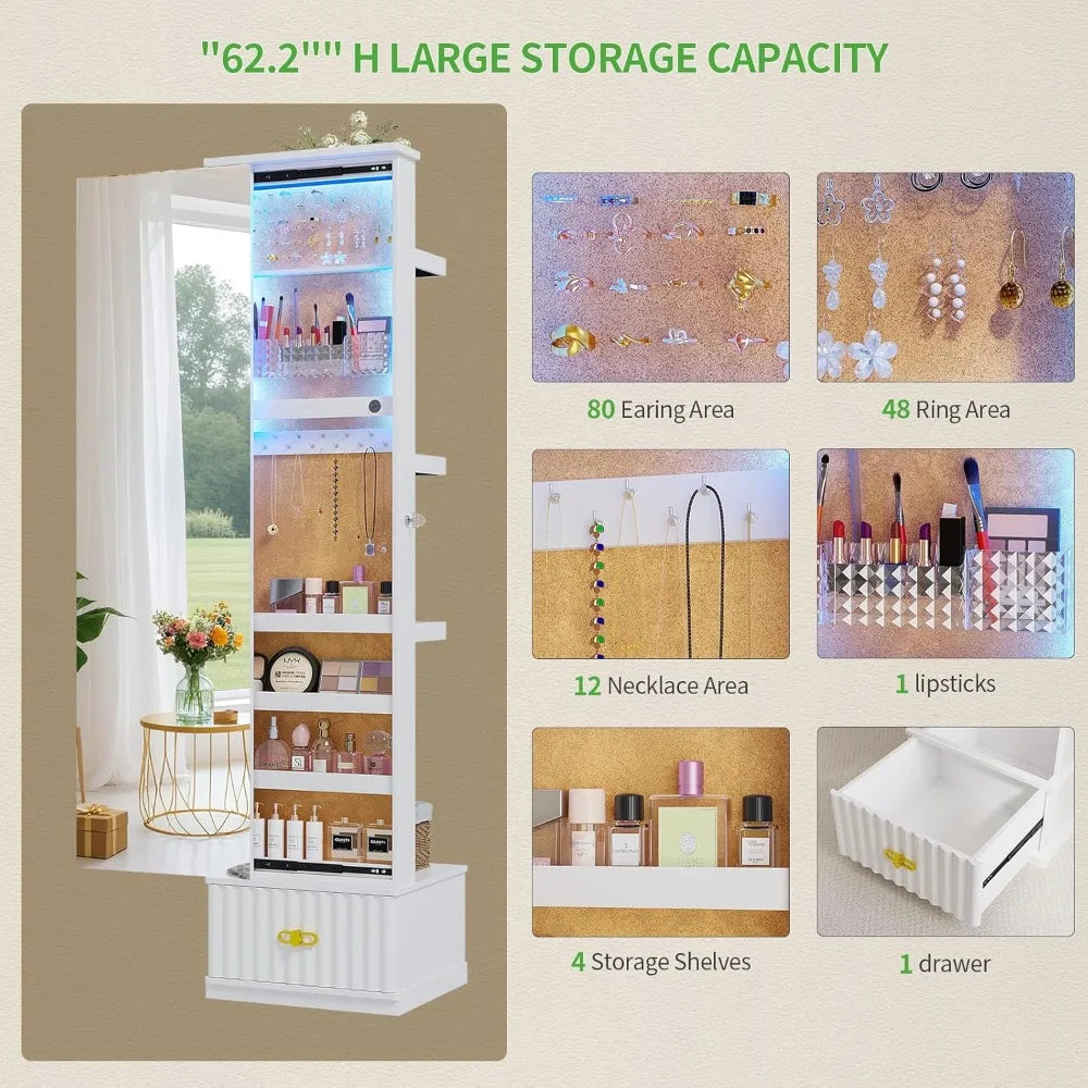 RBXC Full Length Mirror Jewelry Cabinet With Stand And Storage