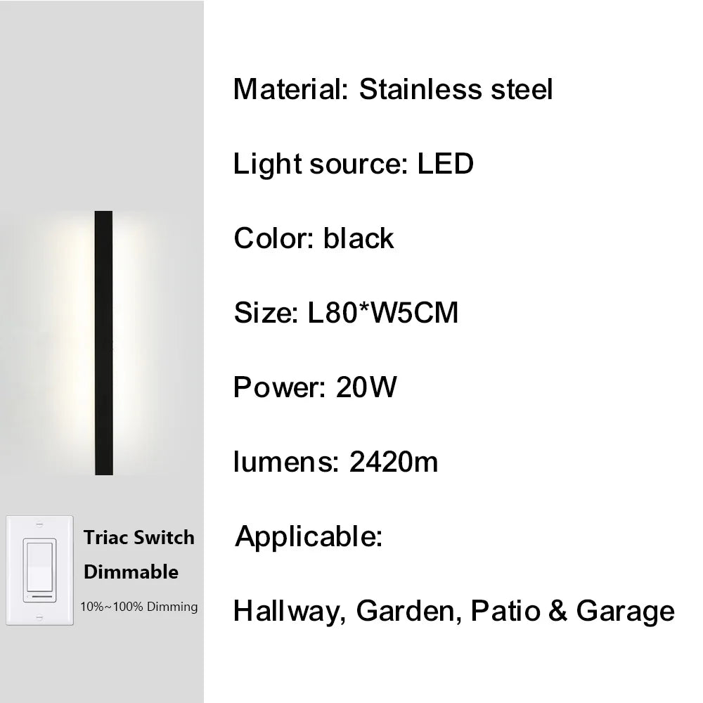 IISINUO Outdoor Porch Wall Light Dimmable Stainless Steel IP67
