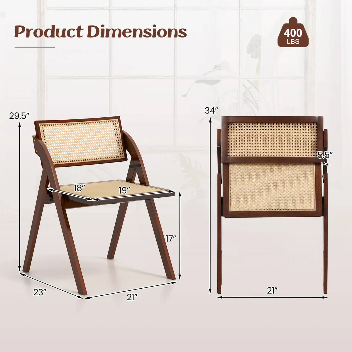 Homasis Foldable Rattan Dining Chairs with Wood Frame