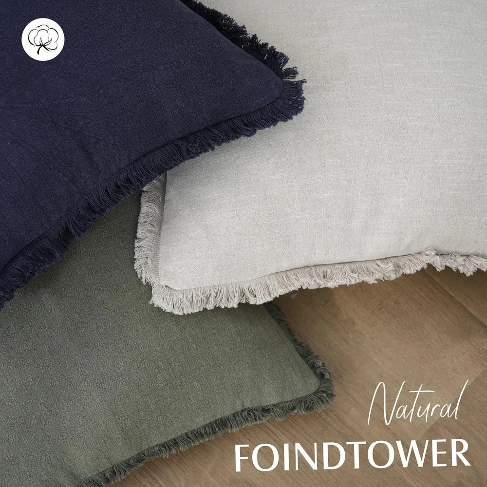 NBVCX Linen Fringe Throw Pillow Covers With Tassels Boho Farmhouse
