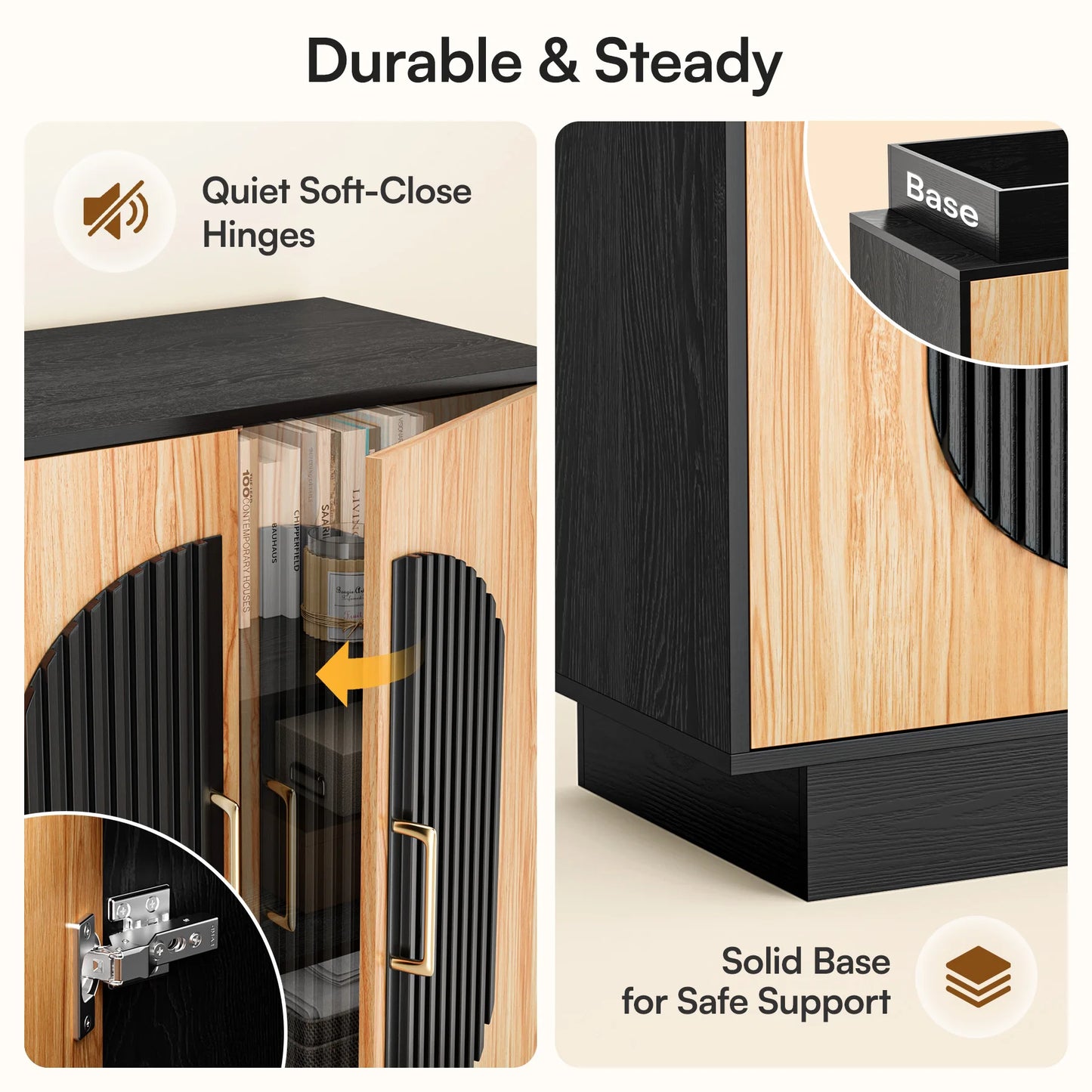 Modular Fluted Credenza Buffet Cabinet With Storage For Living Room