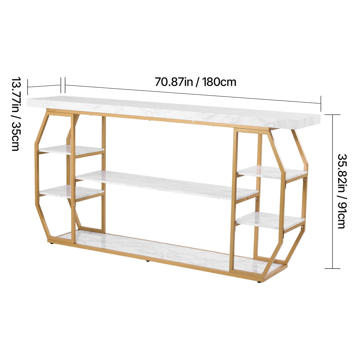 SucceBuy Glass Console Table With Tempered Top And Iron Legs