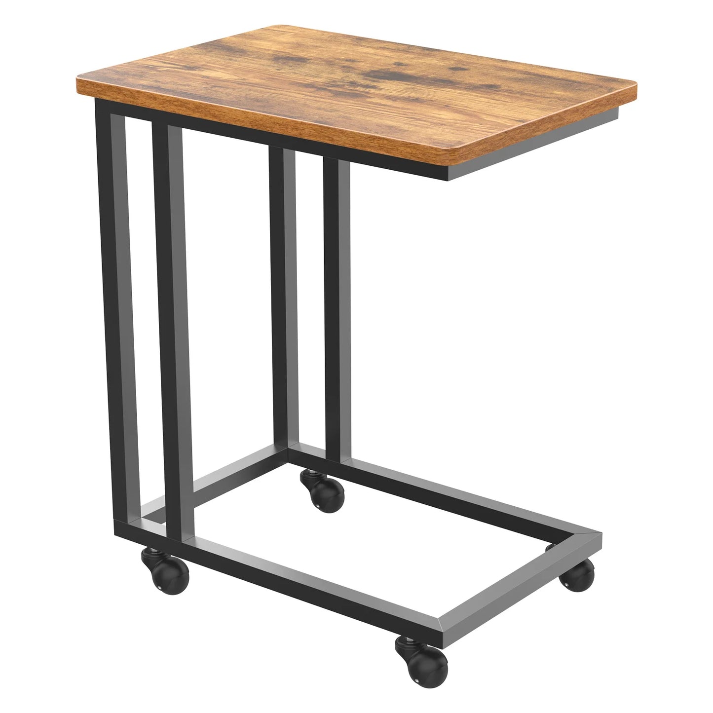JHK Wood Overbed Table With Wheels Metal Frame Bedside Desk