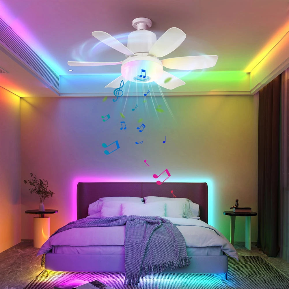 Socket Ceiling Fan With Remote LED Light Dimmable RGB