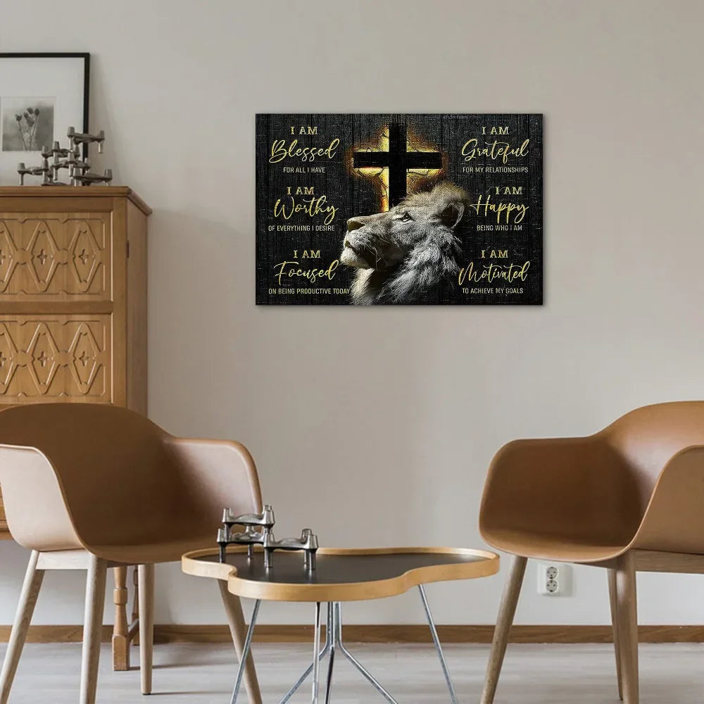 Jesus Lion Canvas Wall Art In Pine Frame Home Decor