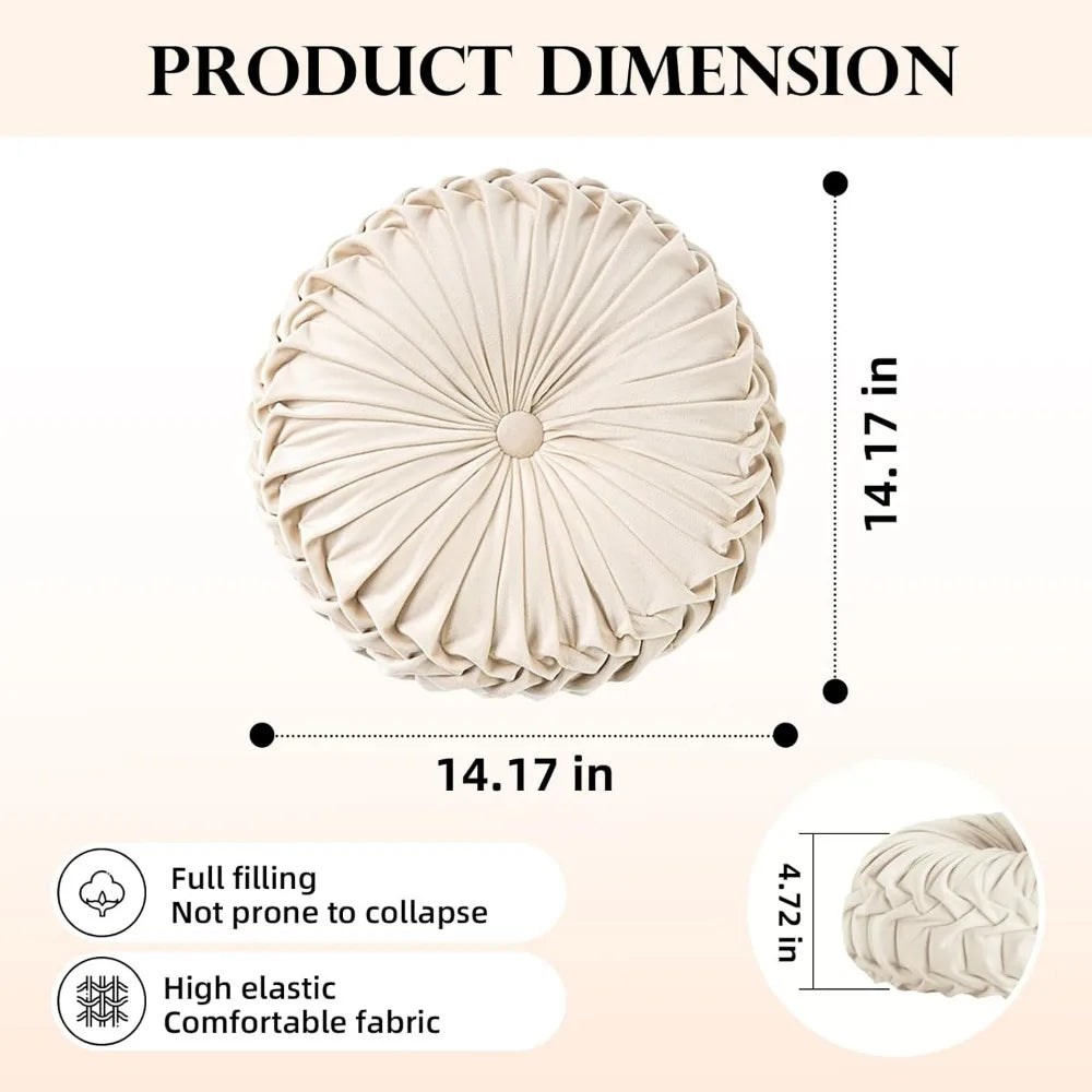 NBVCX Round Velvet Throw Pillow Pleated Cushion For Couch
