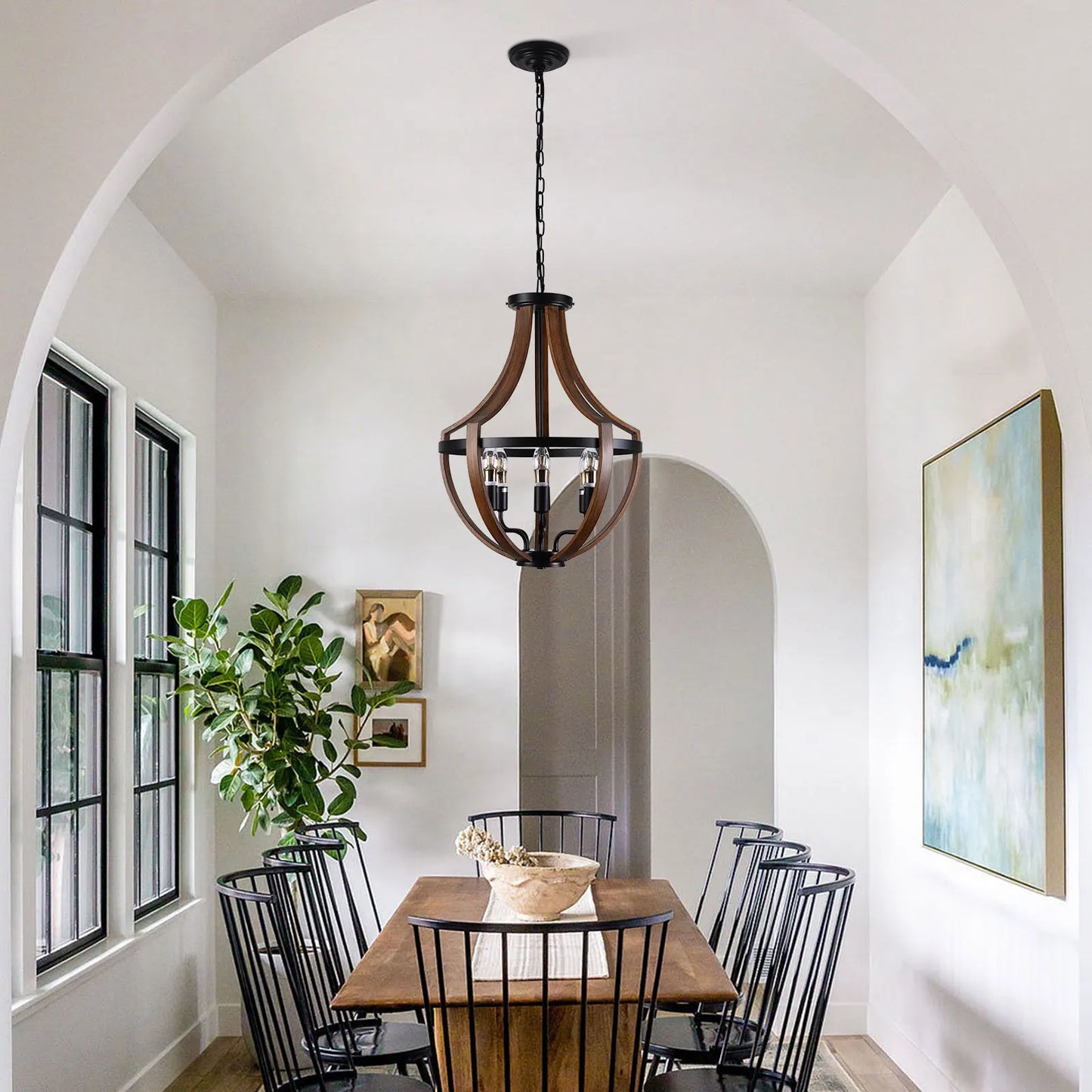 Modern Rustic Wooden Pendant Light Fixture For Kitchen Dining Room