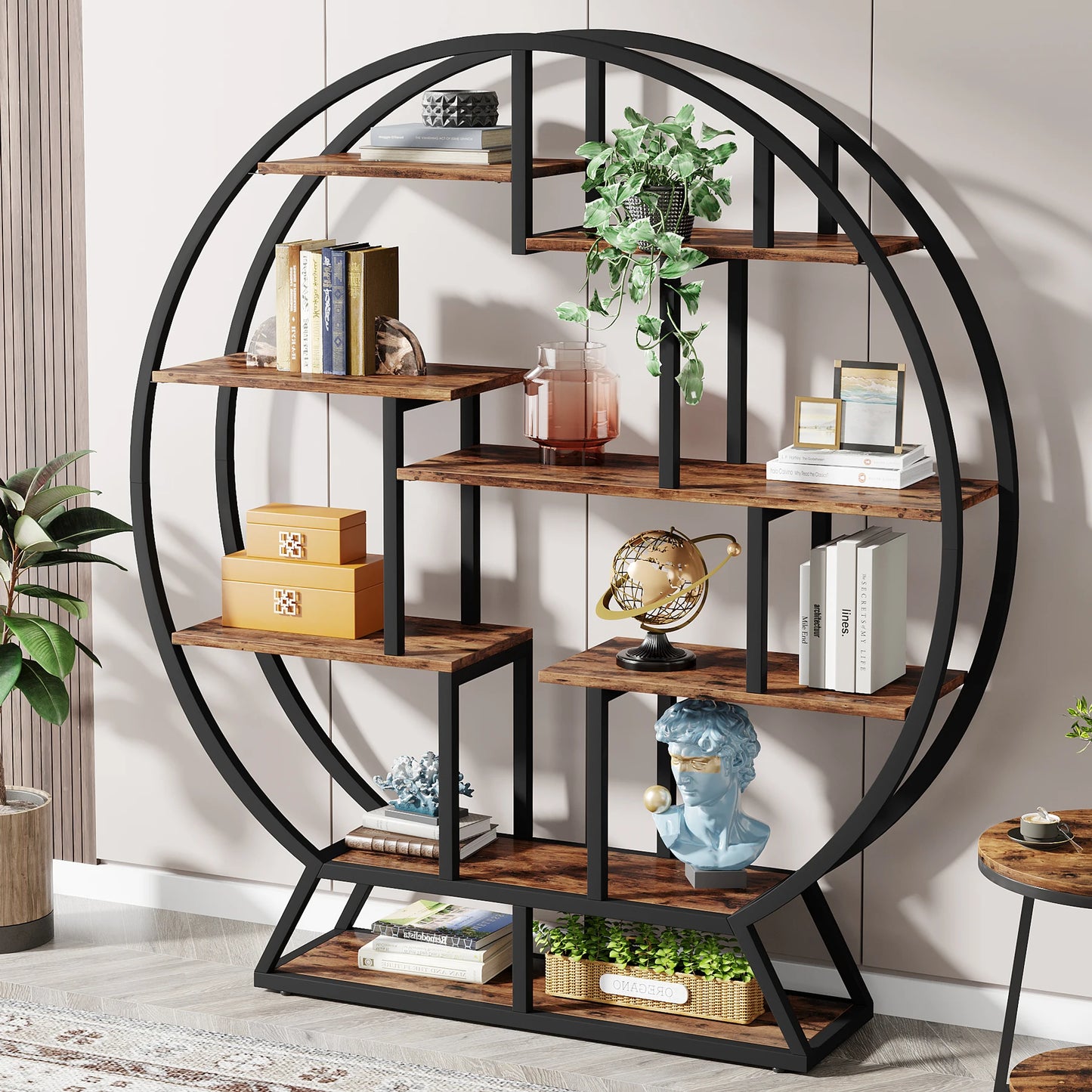 Tribesigns Industrial Wood Etagere Bookshelf With Staggered Shelves
