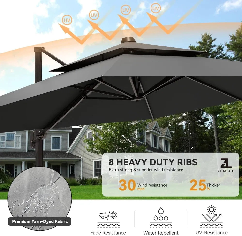 NONECN Cantilever Patio Umbrella Heavy Duty Offset Design 360 Rotation