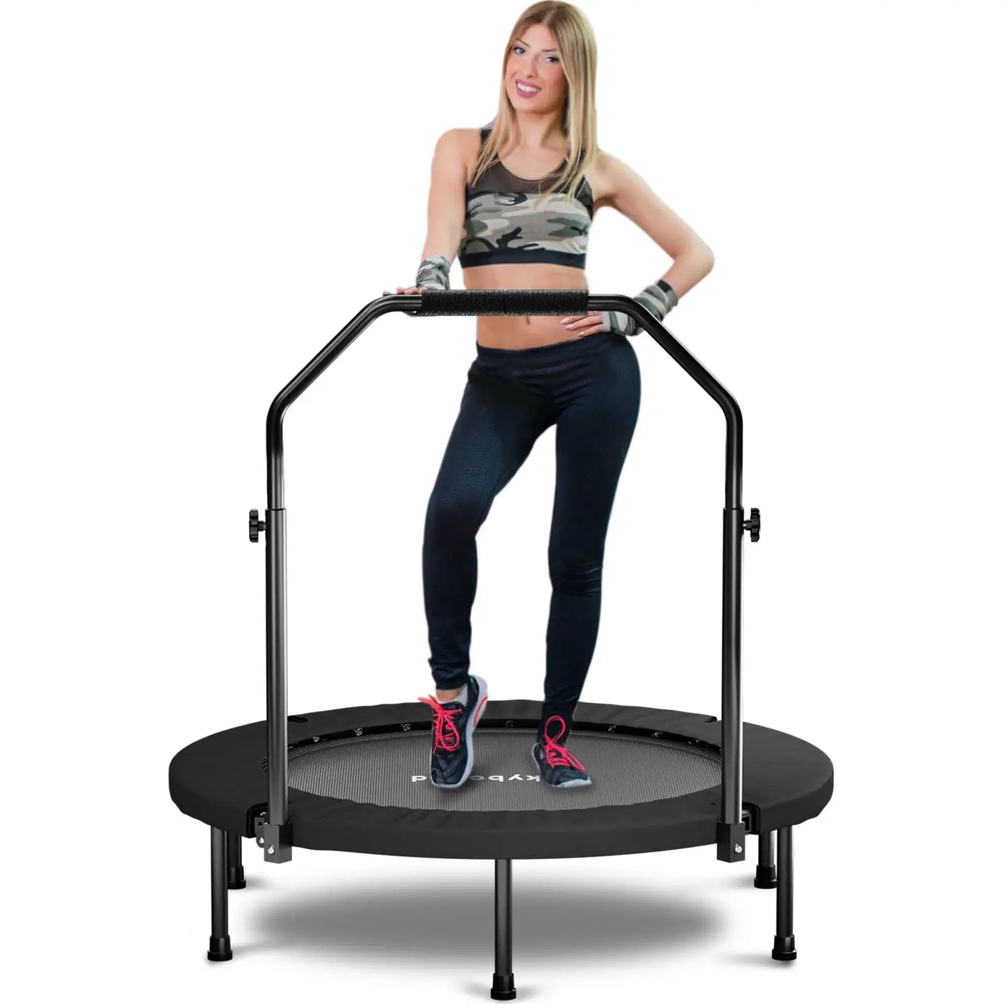 Rebounder Trampoline For Adults Foldable Fitness With U Bar