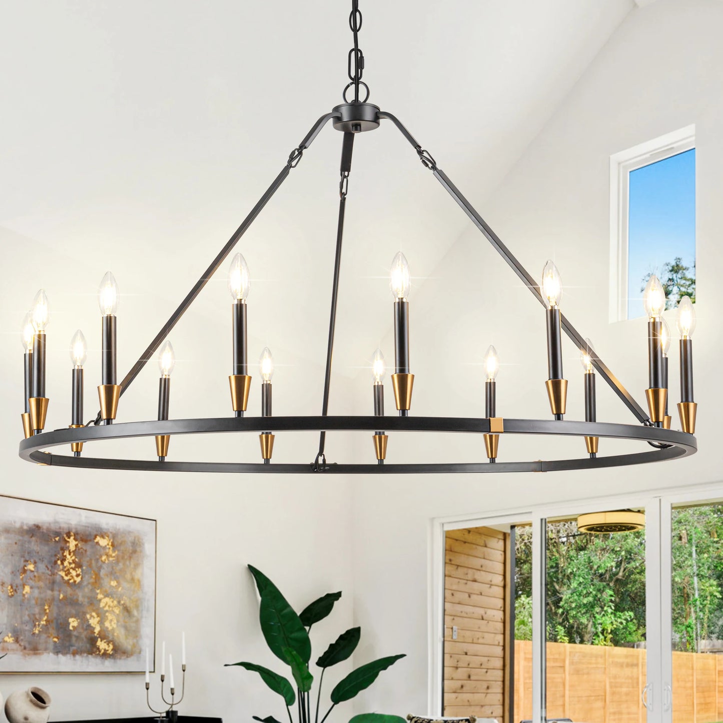 Iron Wagon Wheel Chandelier 15 Light Farmhouse Dining Room Fixture