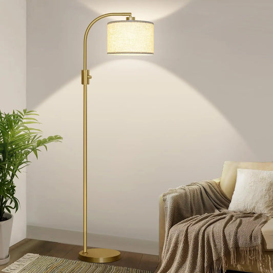 Modern Arc Dimmable Floor Lamp With Linen Shade 1200 Lumens LED Bulb Included