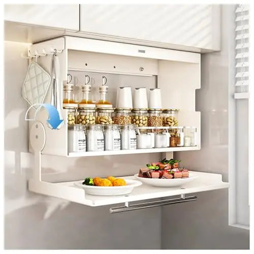 2 Tier Pull-Out Cabinet Organizer, 90° Foldable Drop Down Shelf for Blind Shakers, Spice Jars, Multifunction, Customized