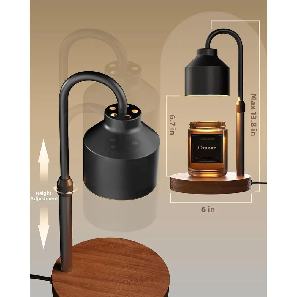 Electric Candle Warmer Lamp With Timer Adjustable Height Wood Base