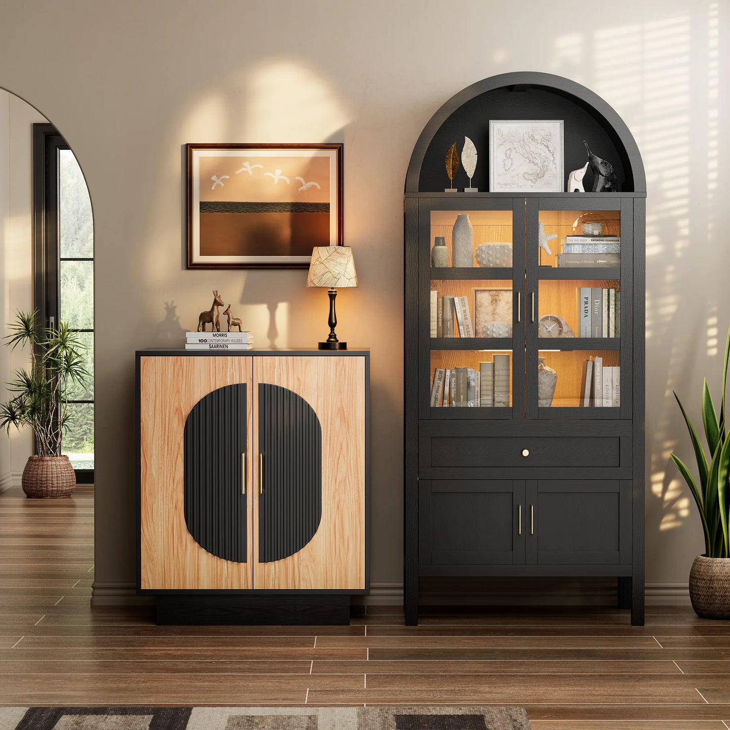Modular Fluted Credenza Buffet Cabinet With Storage For Living Room