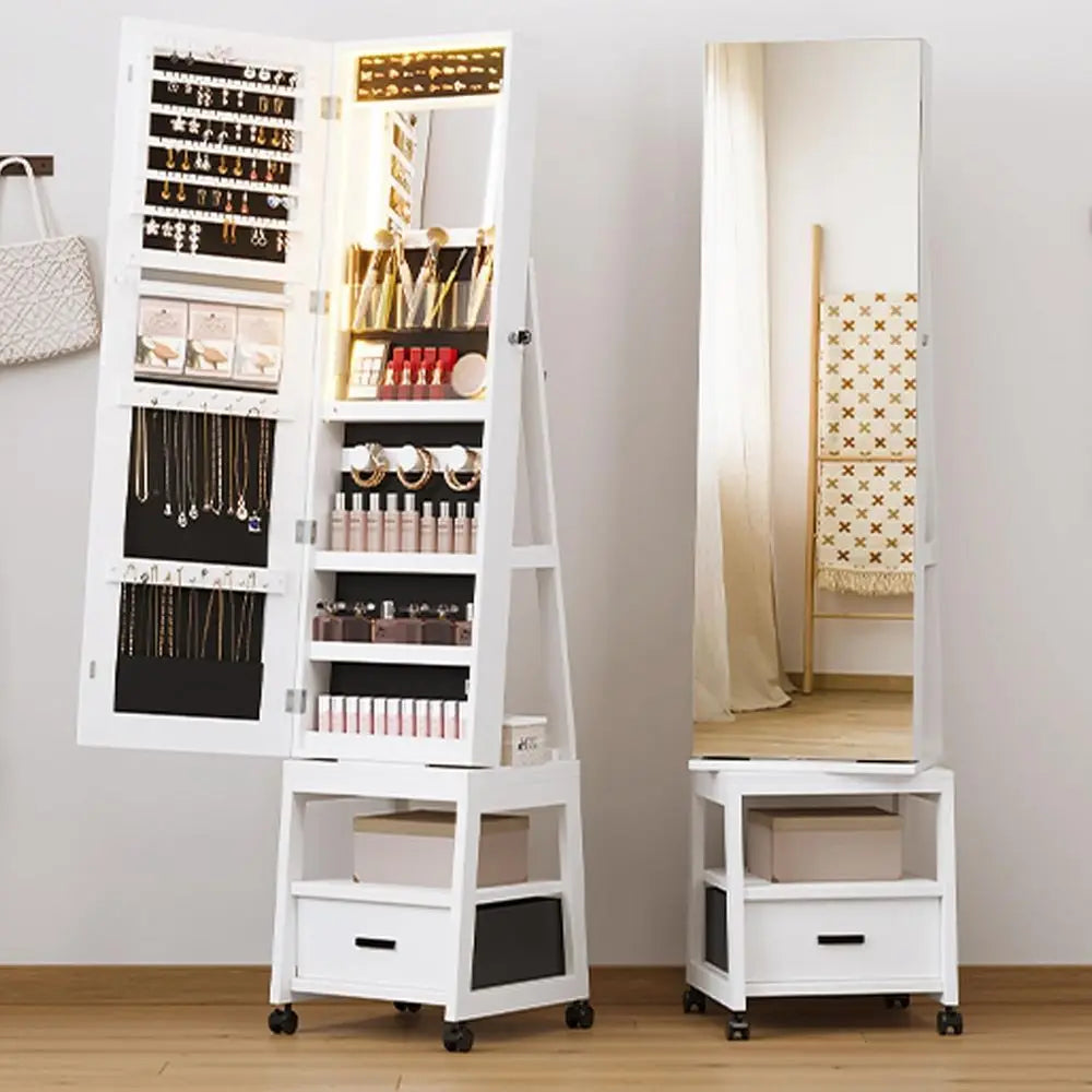 MKDK 360 Degree Swivel Jewelry Cabinet With LED Mirror
