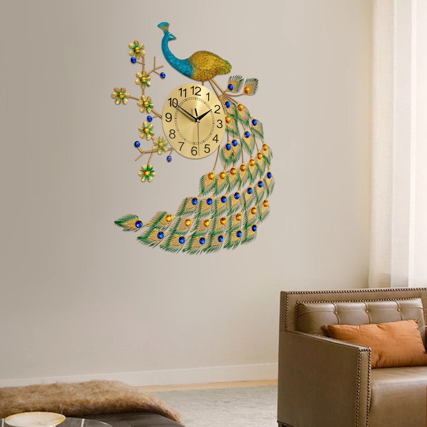 Peacock Wall Clock Modern Art Acrylic Decor Living Room